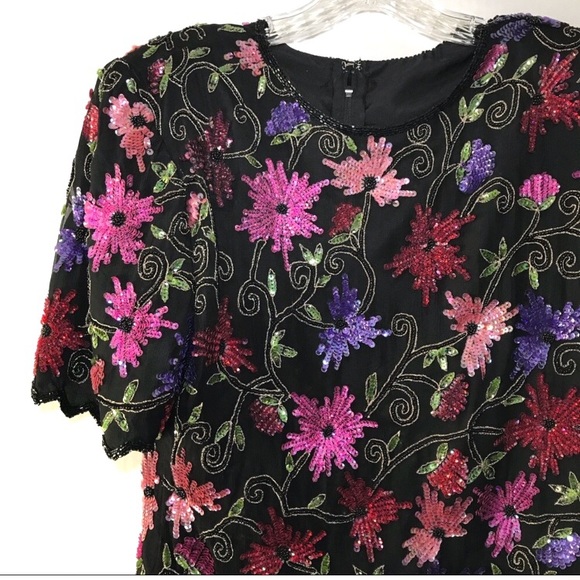 Tops - Vintage Bead & Sequined Floral Top M
